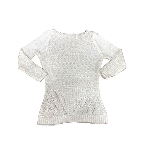 CCC Loose Knit White Long Sleeve Sweater Ribbed Stripes Eyelet Detail Lightweigh - Picture 5 of 6
